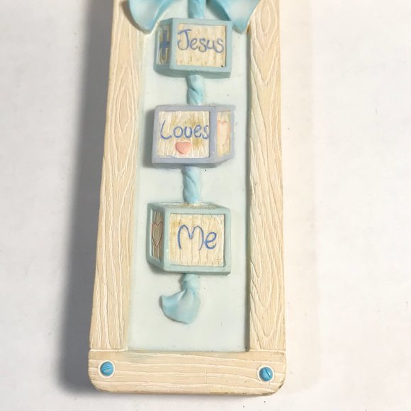 Vintage Baby Boy Cross Jesus Loves Me Precious Moments 8 x 5" Teddy Bear Blue - Picture 11 of 16